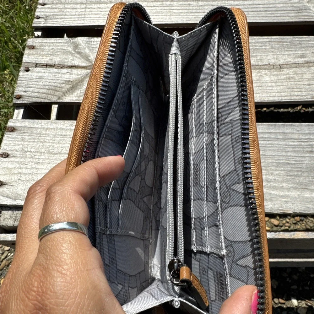 Aimee Kestenberg Women's‎ DHENA Zip Around Brown Leather Wallet Wristlet